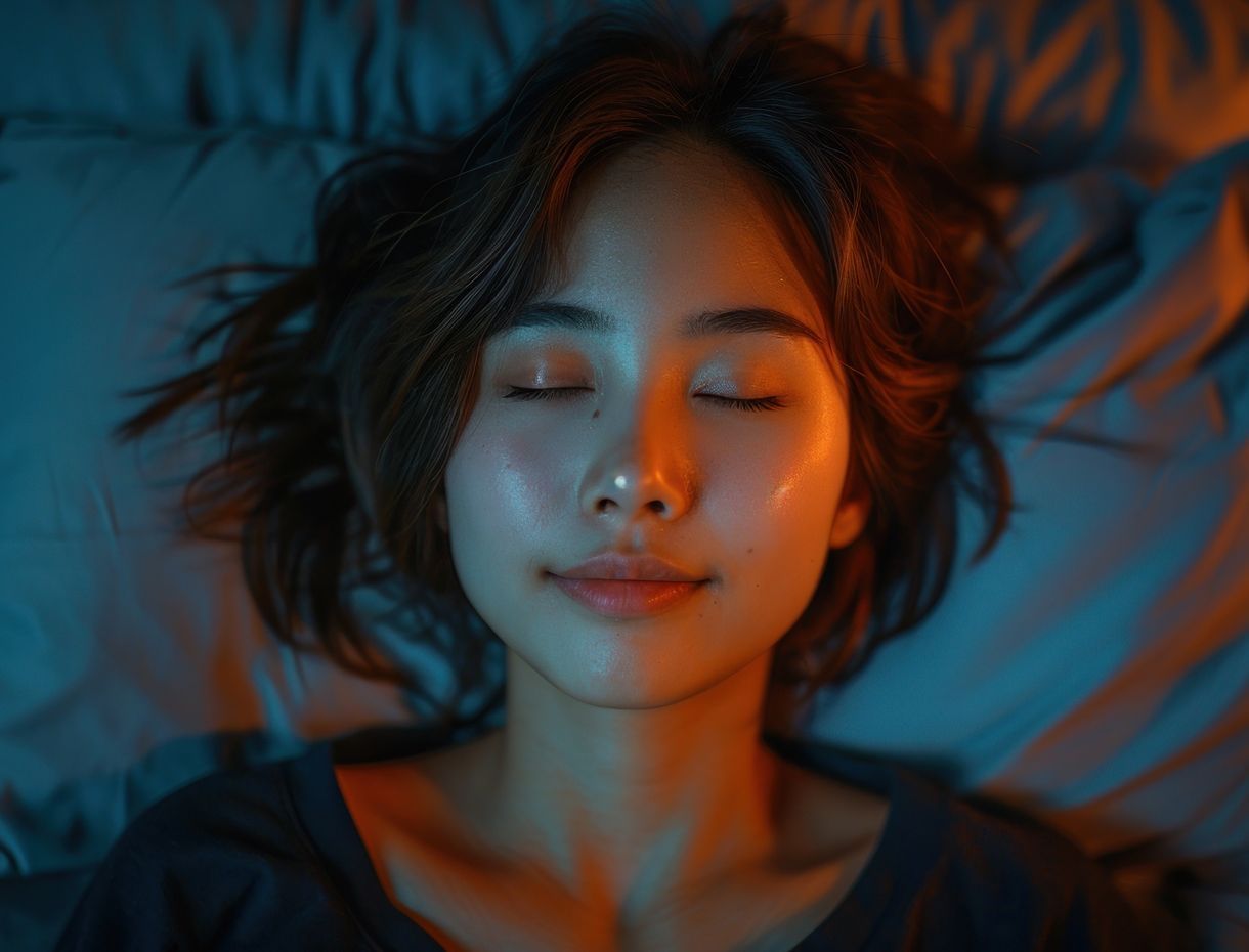 woman sleeping with blue and orange glow