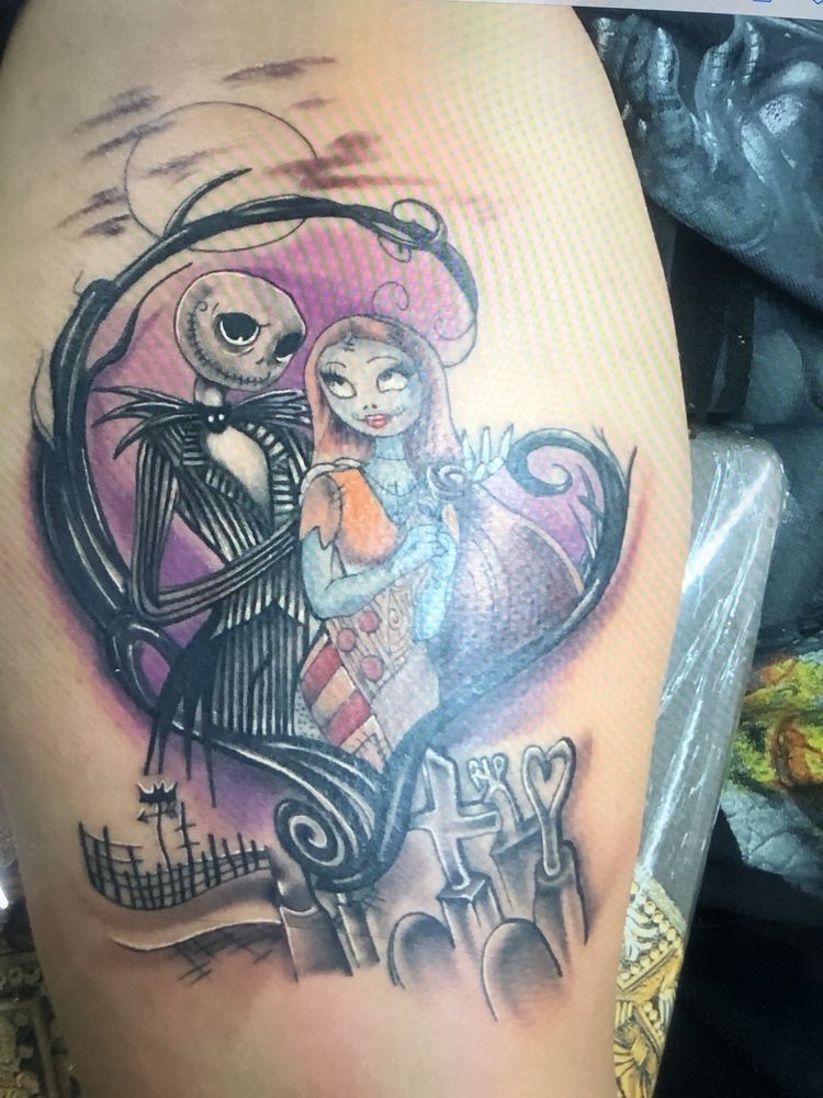 A tattoo of jack and sally from the nightmare before christmas