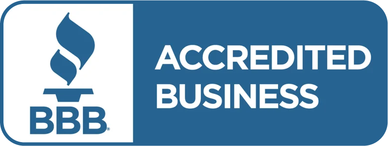 BBB Accredited Business logo, blue and white.