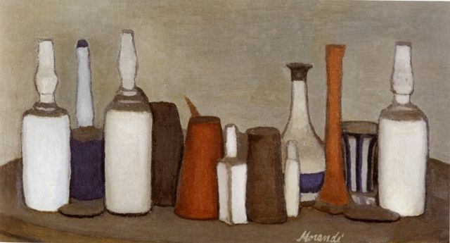 dipinto con bottiglie e vasi