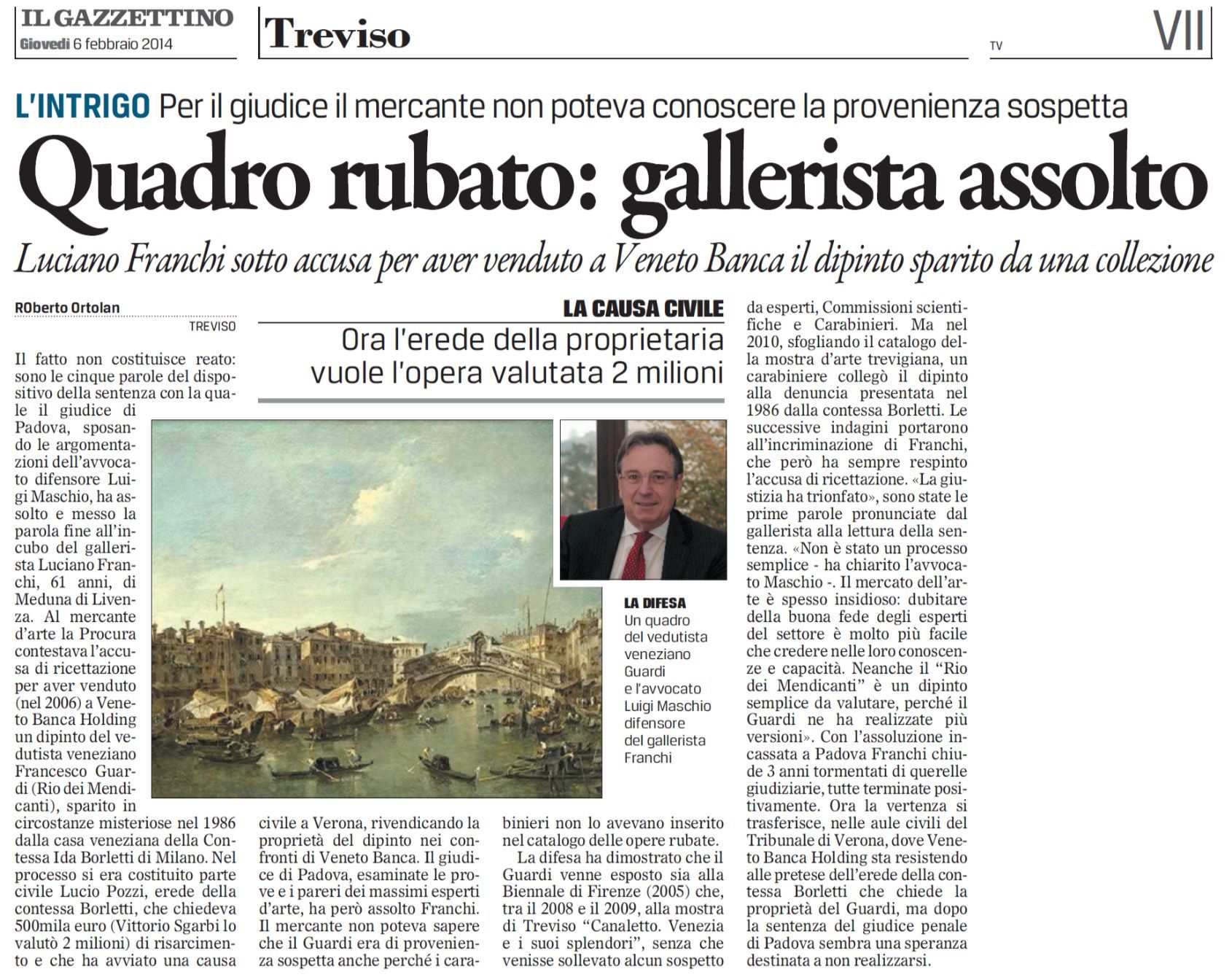 Articolo su difesa gallerista accusato di furto quadro