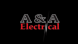 Logo for "A & A Electrical" with a dark background. Text is a mix of red and gray.