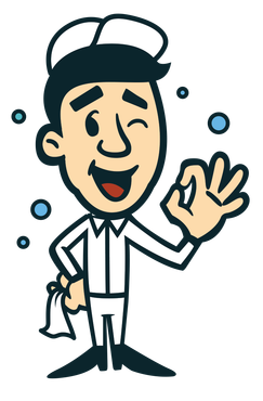 Cartoon man in white uniform winking and giving 