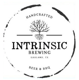 Logo for Intrinsic Brewing: black and white circular design with a tree and text 
