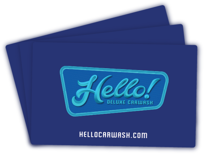 Three blue Hello! Deluxe Carwash gift cards.