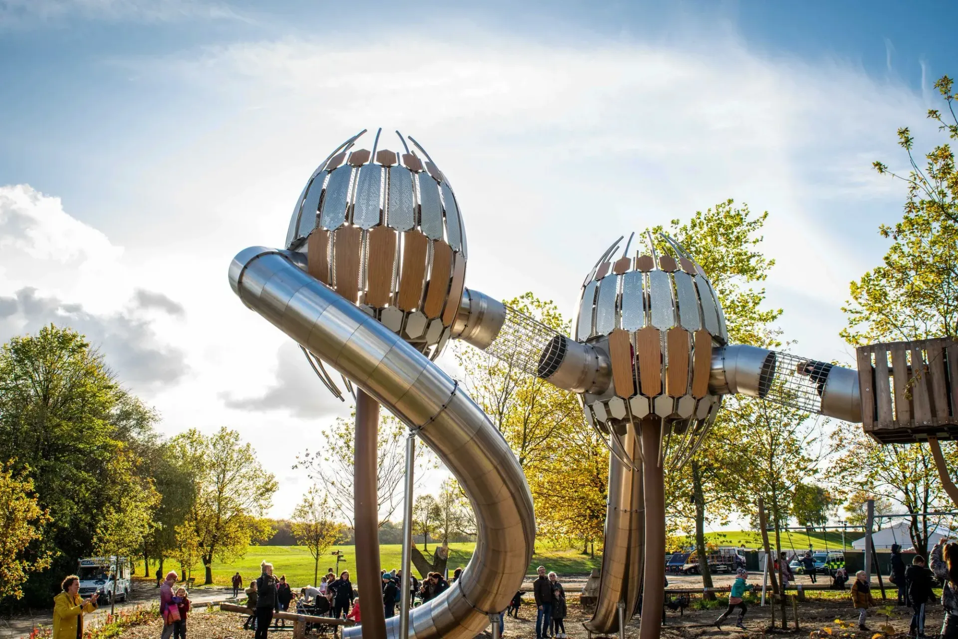 Seed pod play structures built by Massey &