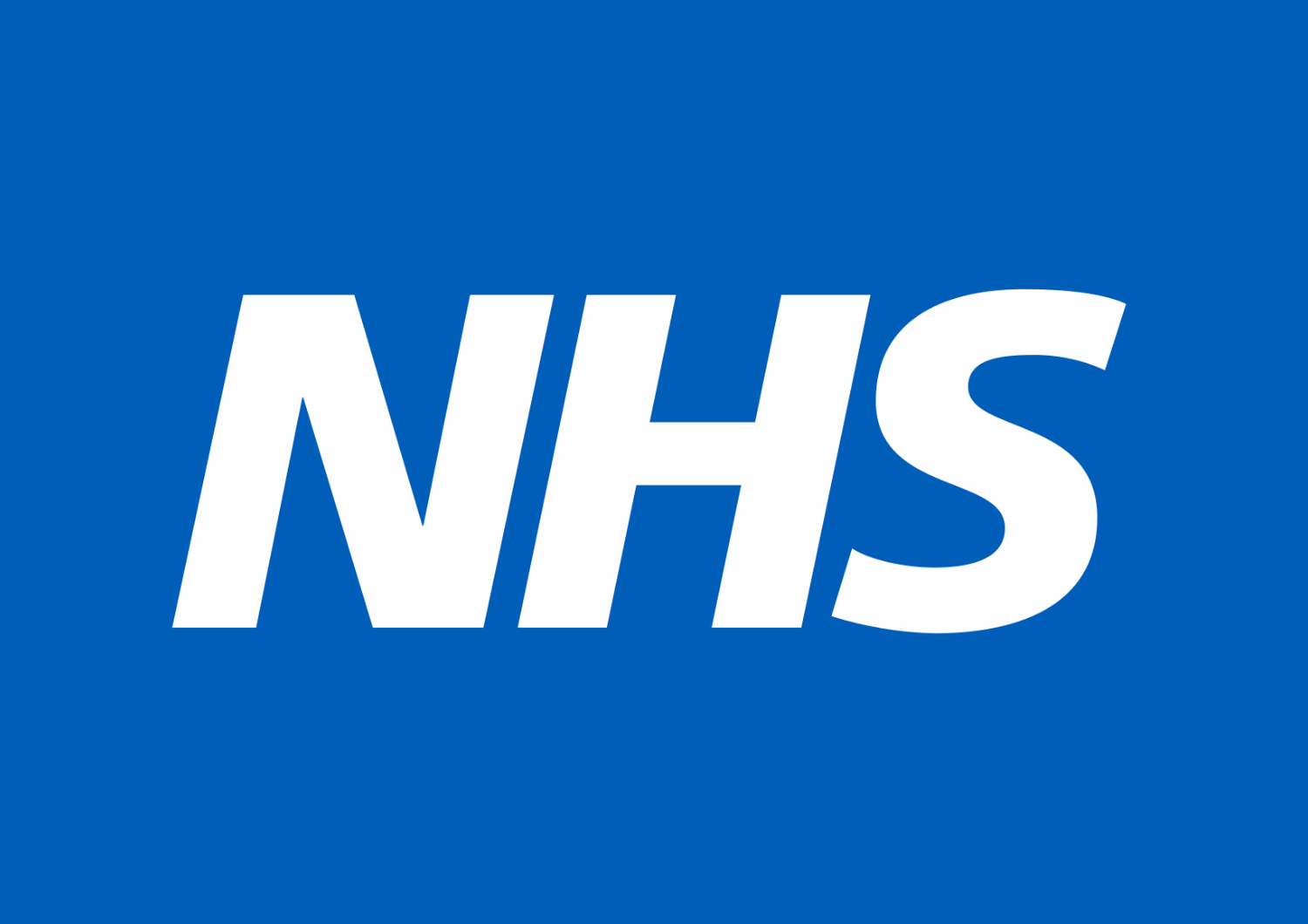NHS logo: White text on a blue background.