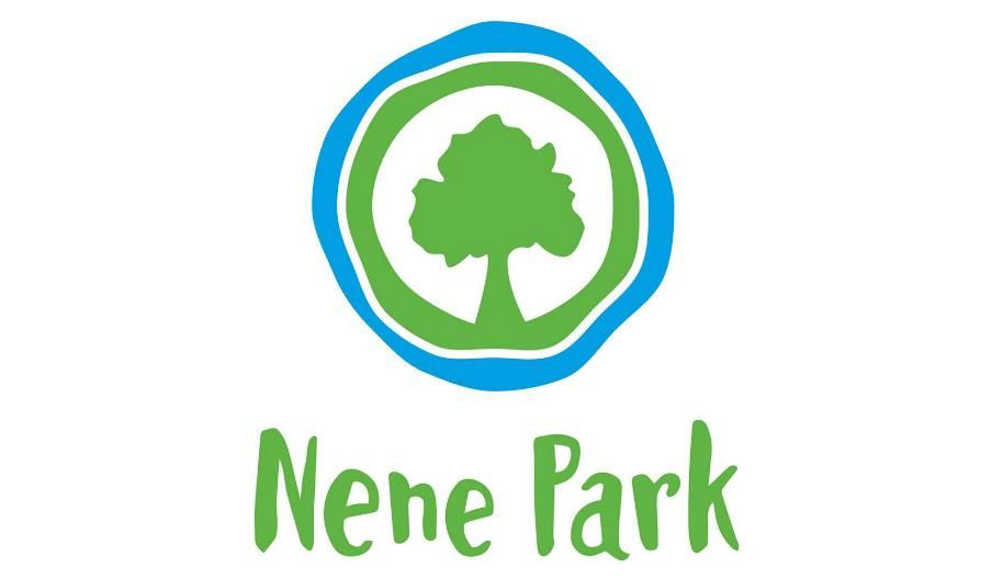 Logo for Nene Park, featuring a green tree within green and blue circular frames.