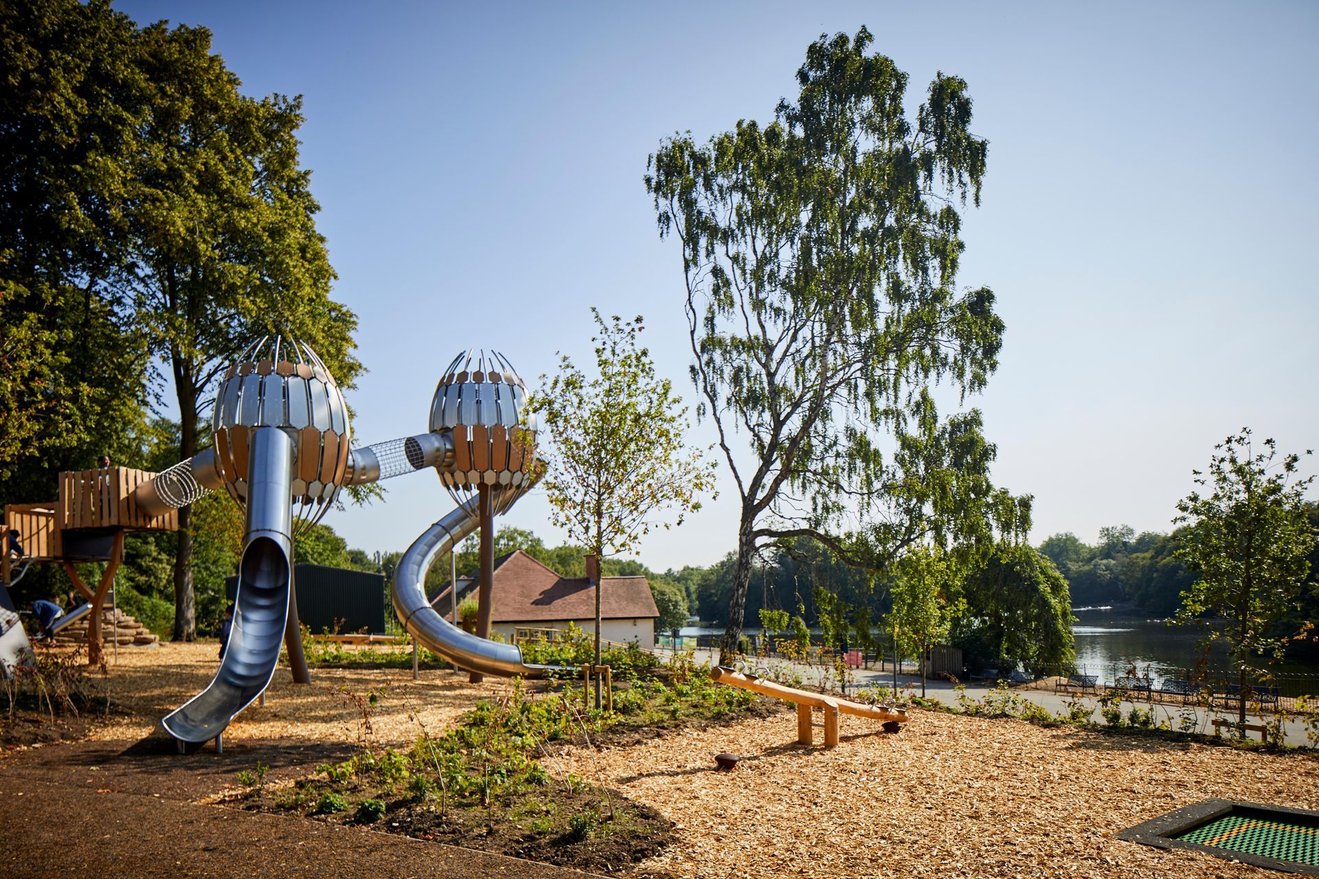 Seed pod play structures built by Massey & Harris for Davies White & Manchester City Council |