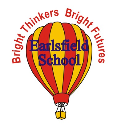 Earlsfield School logo: red/yellow hot air balloon, text
