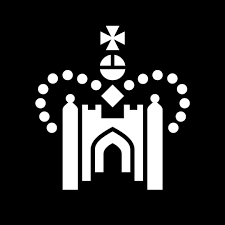 White castle and crown emblem on a black background.