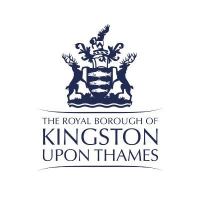 Royal Borough of Kingston upon Thames logo: crest with stags, text.