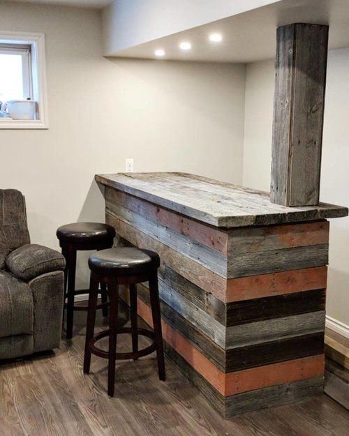custom wood basement bar