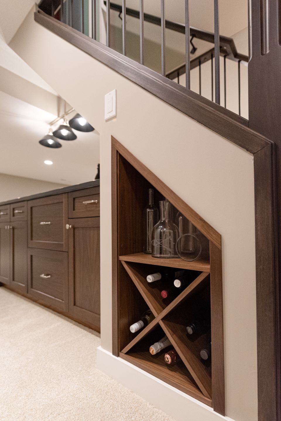 custom wood wine rack under stairs