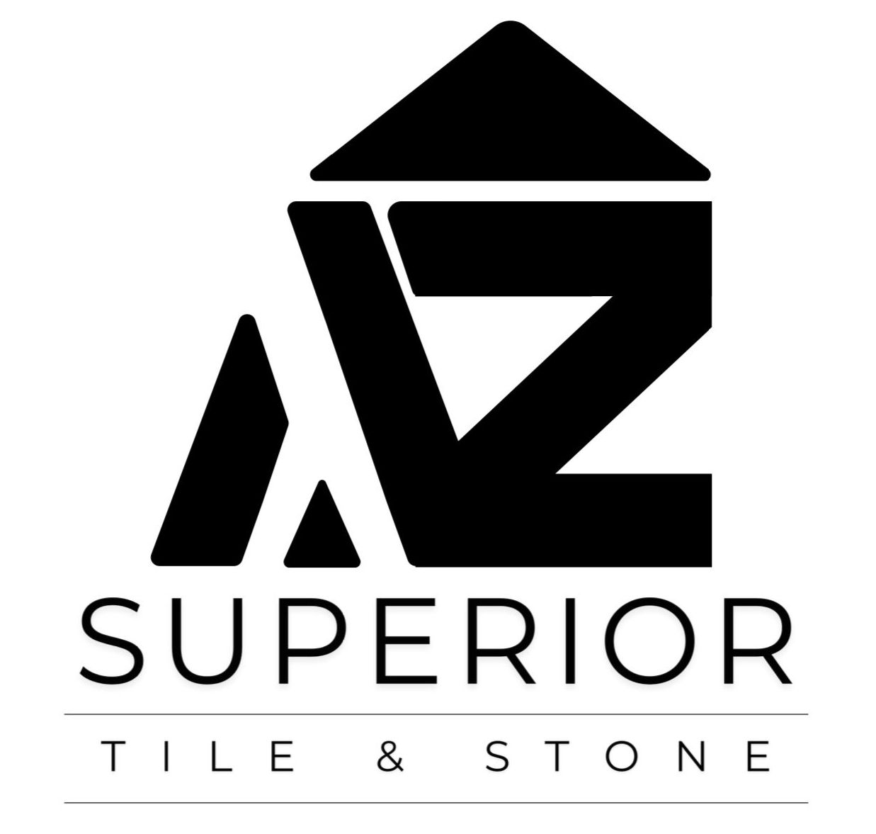 A black and white logo for a tile and stone company.