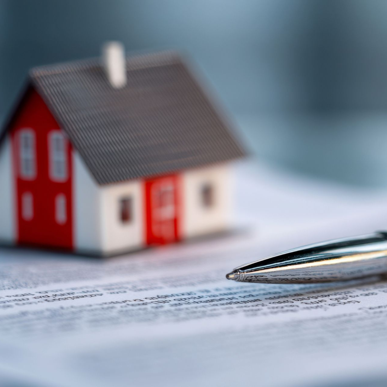Model house and pen on top of a legal document