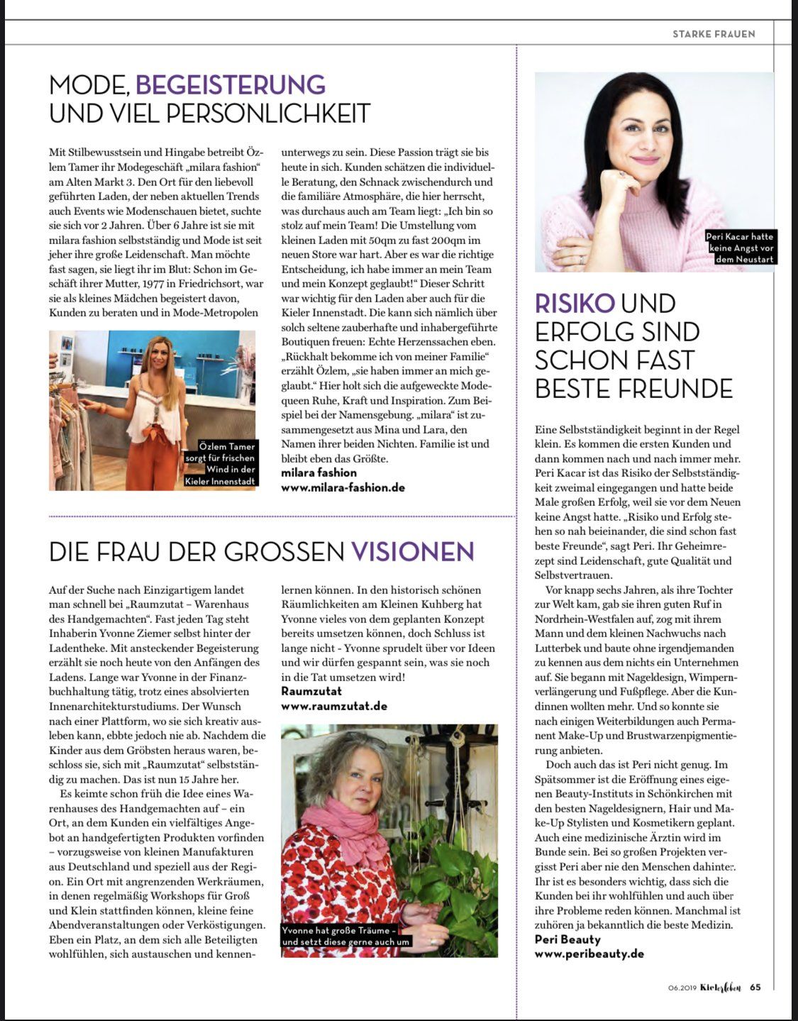 Eine Seite einer Zeitschrift mit dem Bild einer Frau darauf.