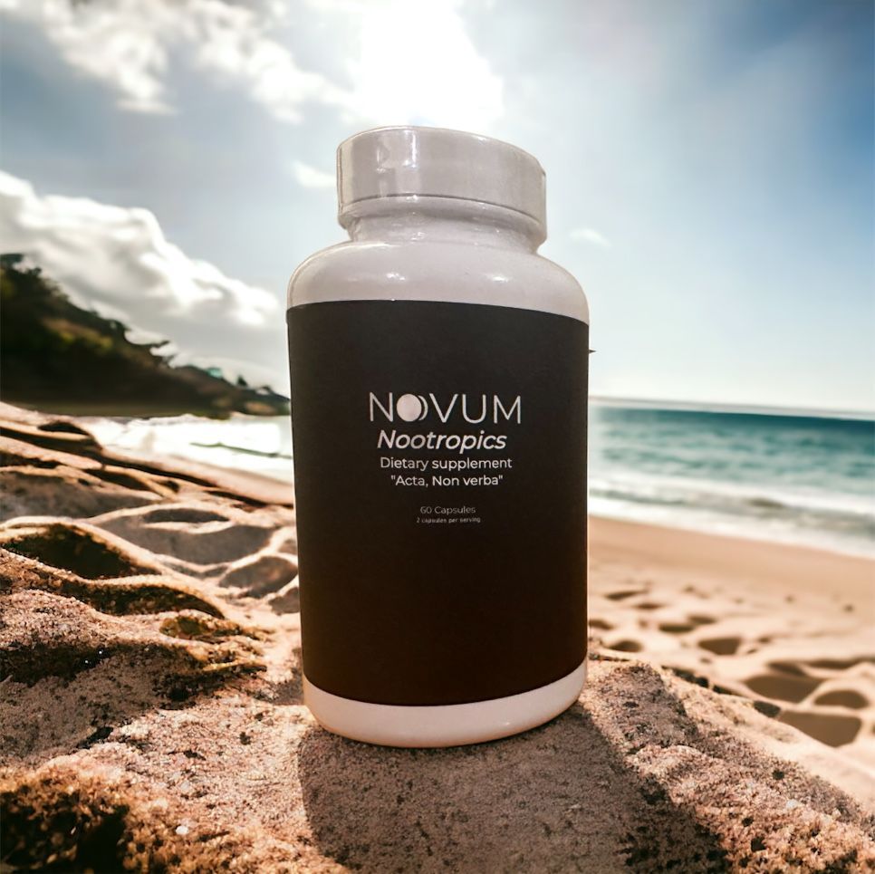 Novum nootropic on the beach representing relief from ADHD symptoms giving focus, memory and clarity.