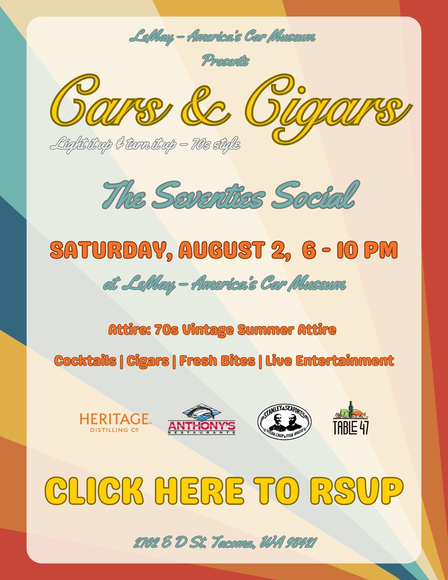A poster for cars and cigars on Saturday, August 2
