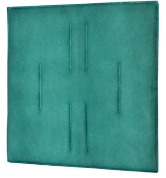 Teal square panel with six vertical indentations.