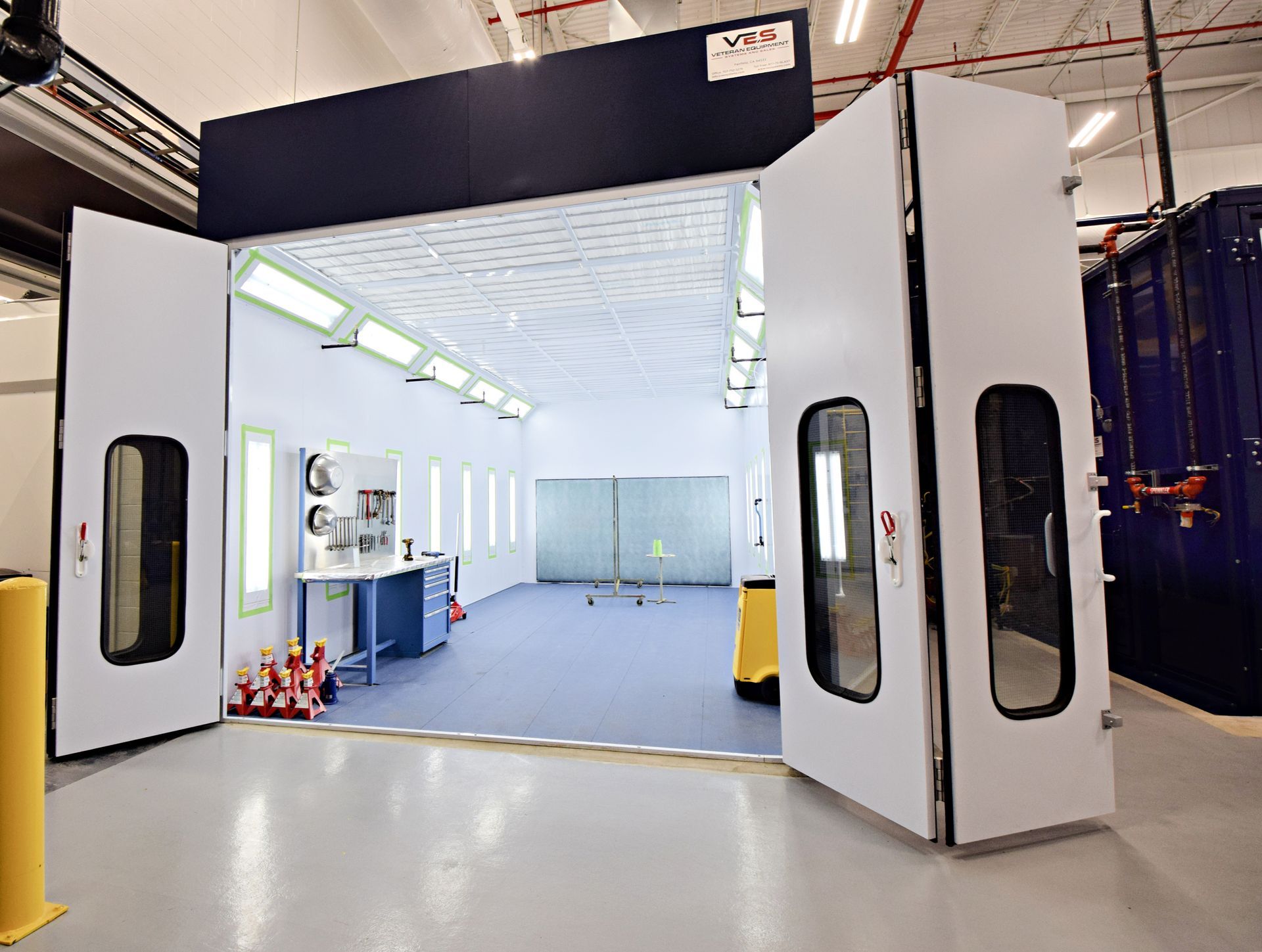 White industrial VES paint booth interior.