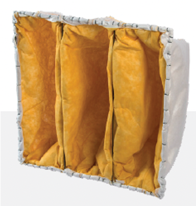 Yellow air filter with white frame, used for HVAC or industrial applications.