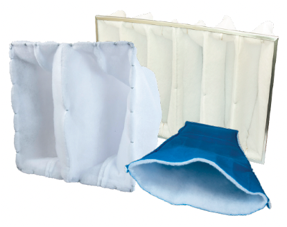 Air filters in various shapes and sizes: white and blue.