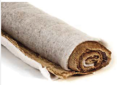 Rolled brown and white insulation material.