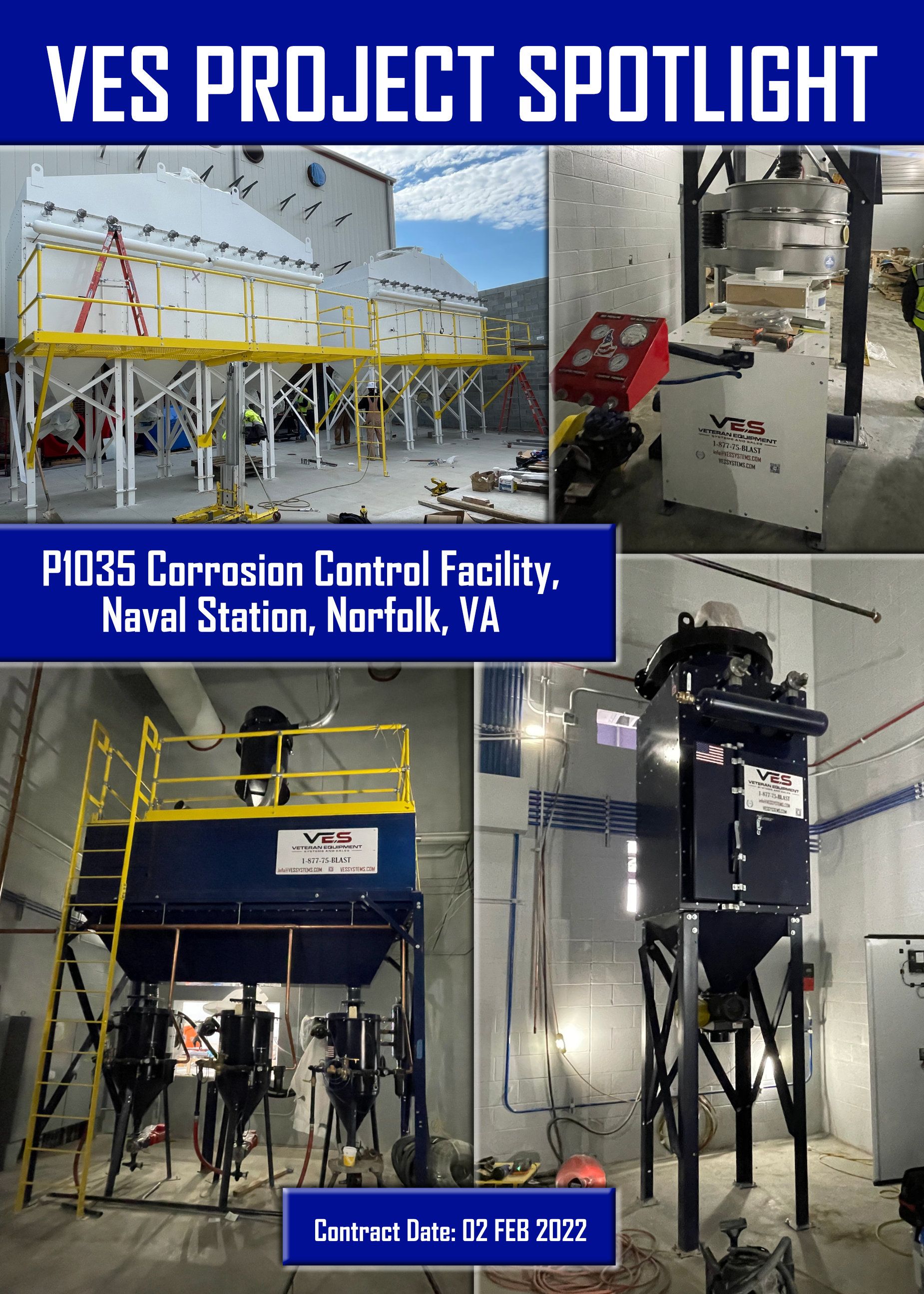 Project Spotlight: Corrosion Control Facility, Naval Station, Norfolk, VA. Facility interior with equipment and scaffolding.