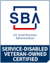 SBA logo: Blue and white, with “Service-Disabled Veteran-Owned Certified” text.