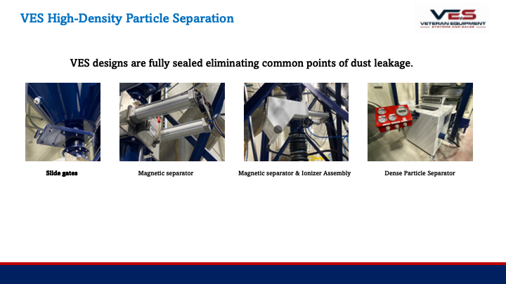 VES particle separation equipment. Photos of the equipment with text describing features.