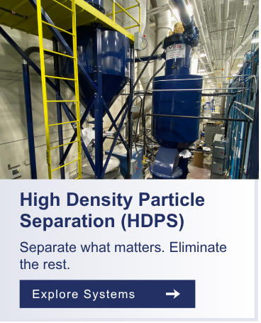 High Density Particle Separation system with blue frame, yellow ladder, and media recovery equipment.