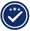 Quality approval icon with stars and check mark