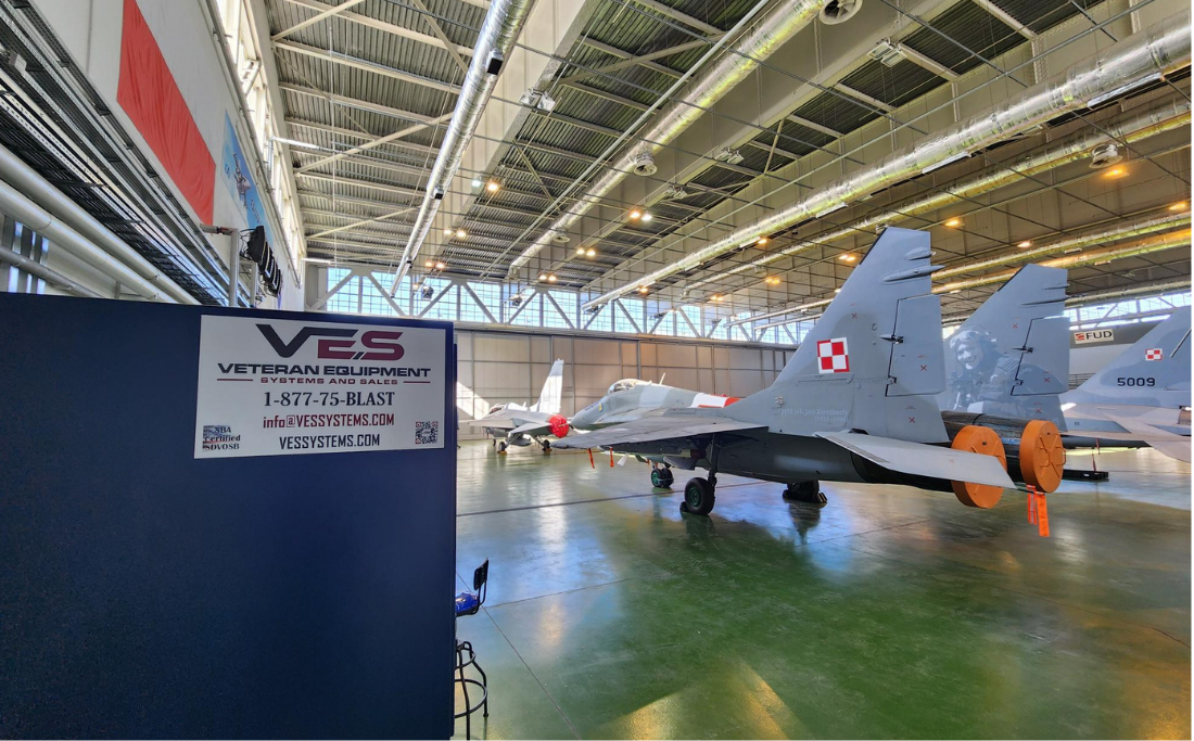 Aircraft maintenance hangar with VES corrosion control equipment