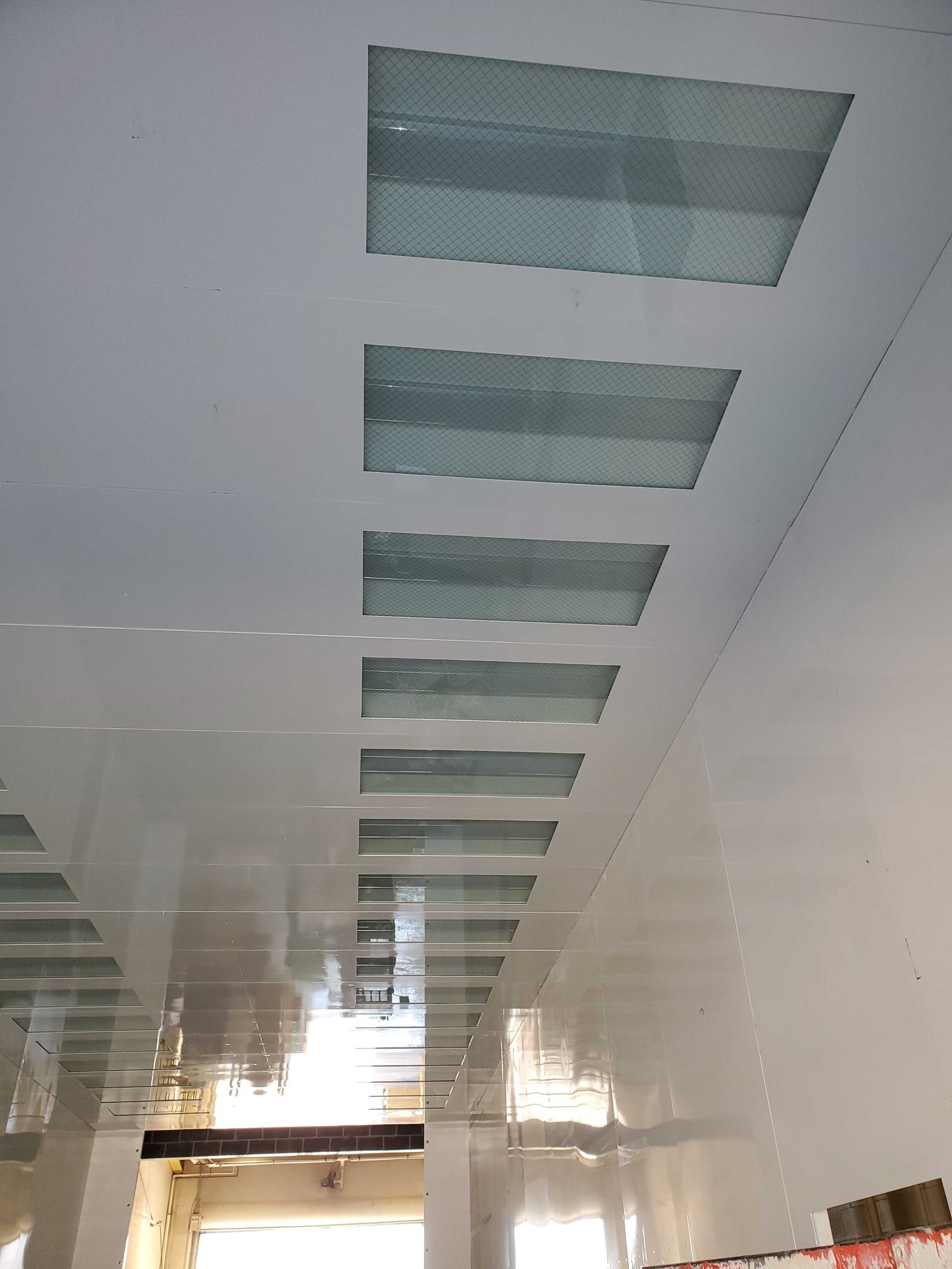 Blast booth ceiling intake filters.