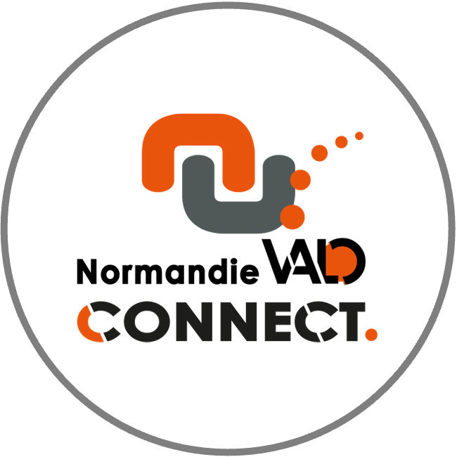Logo Normandie Valo Connect en cercle sur fond blanc.