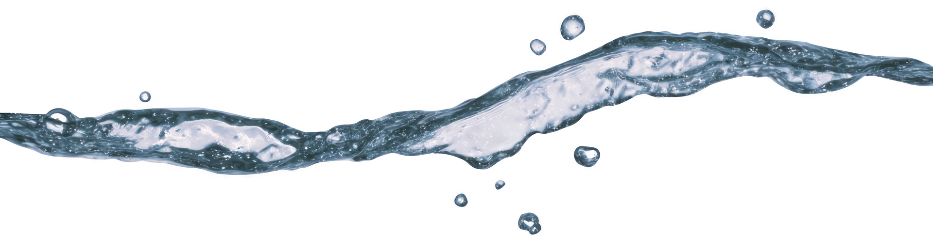 Blue water splash with droplets, against a white background.