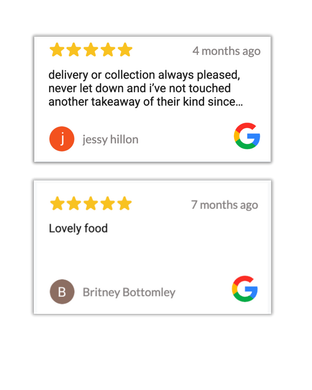Two Google reviews, 5-star rated: 