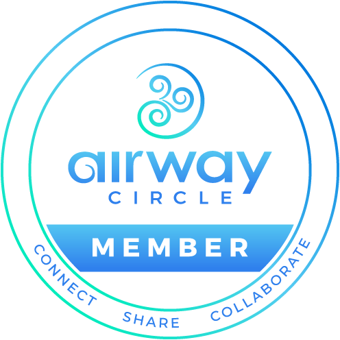 The logo for airway circle is a member badge that says connect share collaborate.
