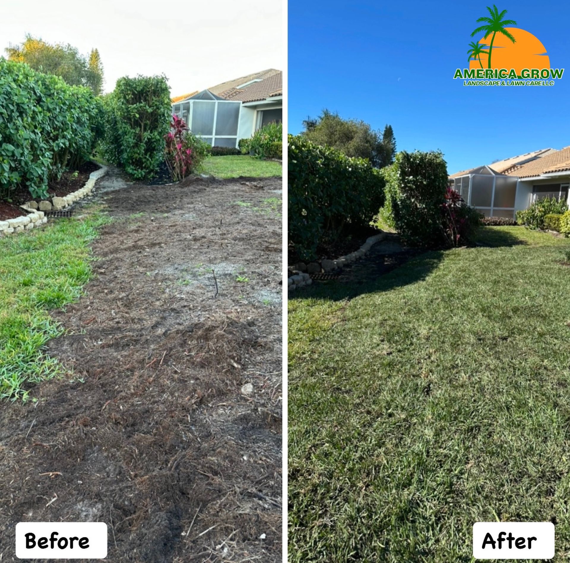 Before and after of landscaping service.