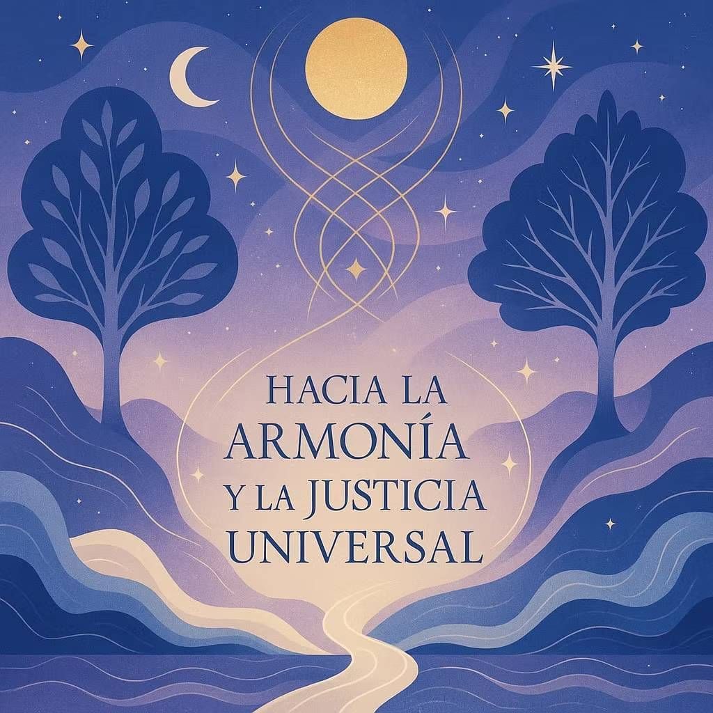Ilustración: Escena nocturna con árboles, luna, estrellas y texto: 