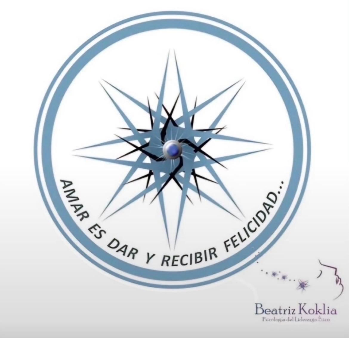 Circular logo with a starburst design and text: