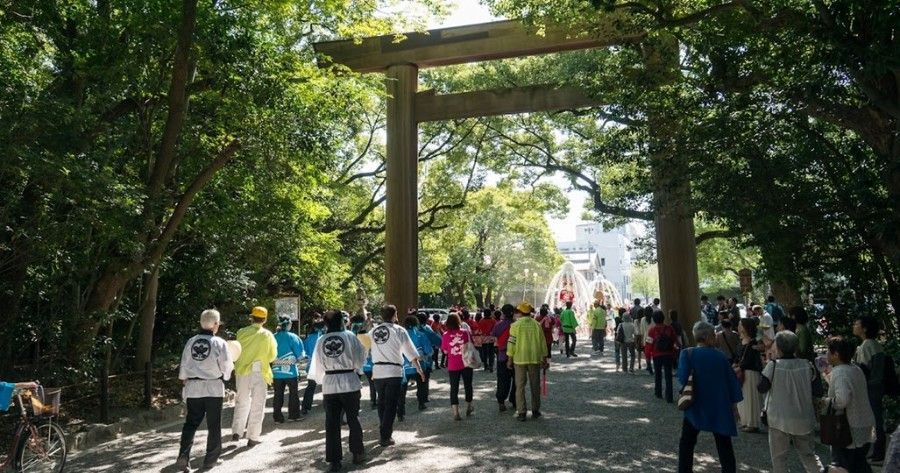 People visiting Japanese Shrine