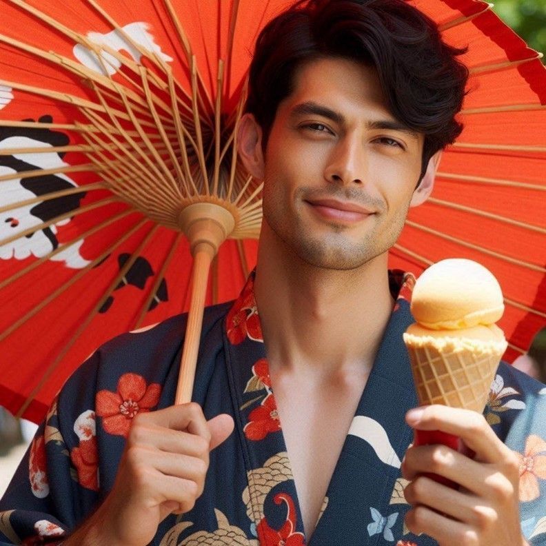 Japanese man with parasol and sherbit