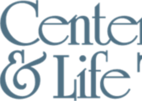 a blue center & life logo on a white background