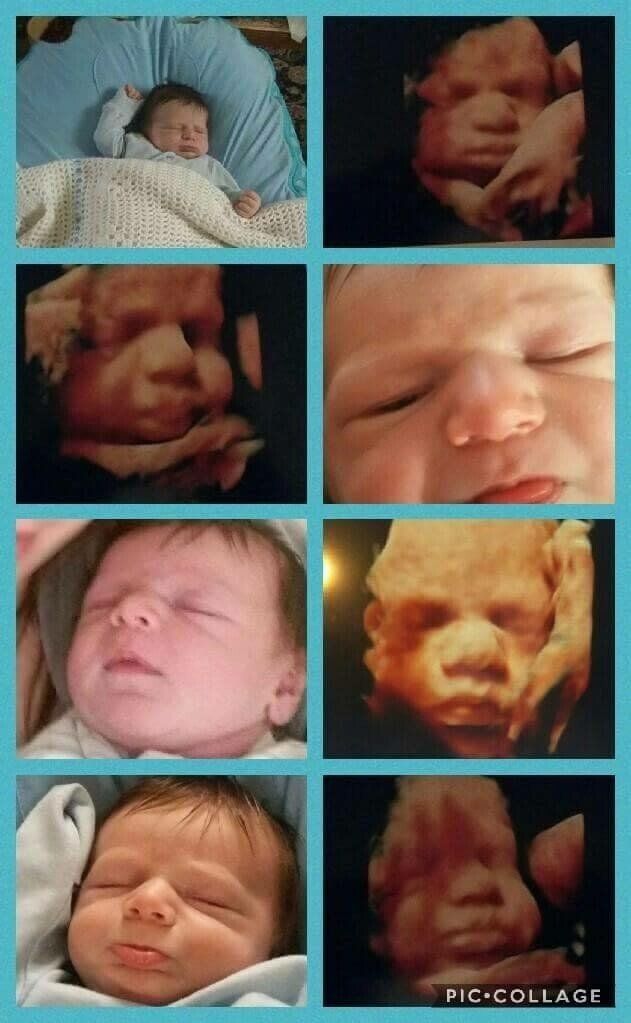 A collage of pictures of a baby sleeping