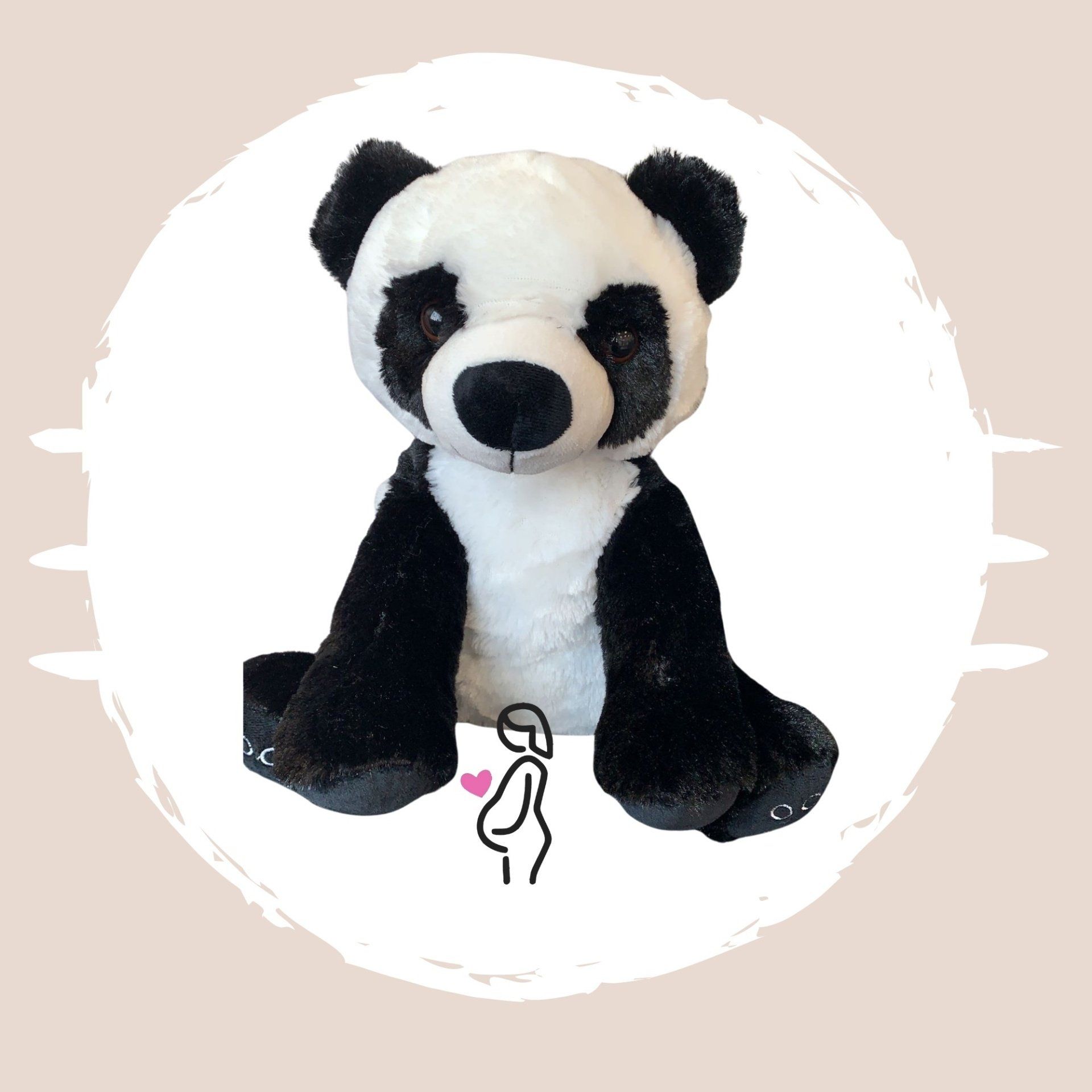 A black and white panda bear is sitting in a circle