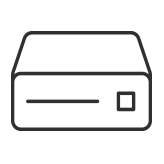 A line drawing of a hard drive with a square in the middle.