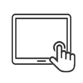 A hand is pressing a button on a tablet.