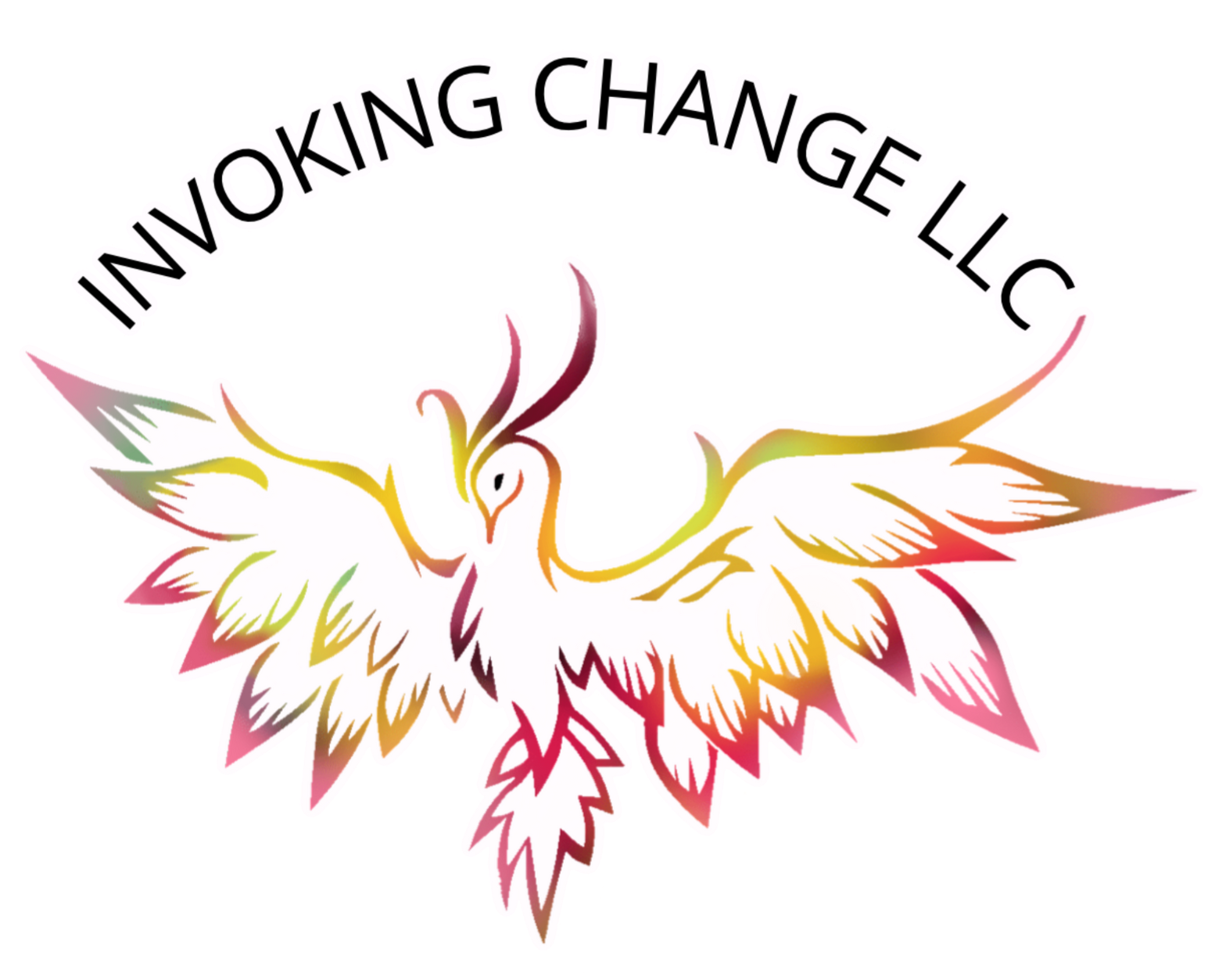 A logo for invoking change llc with a colorful phoenix bird